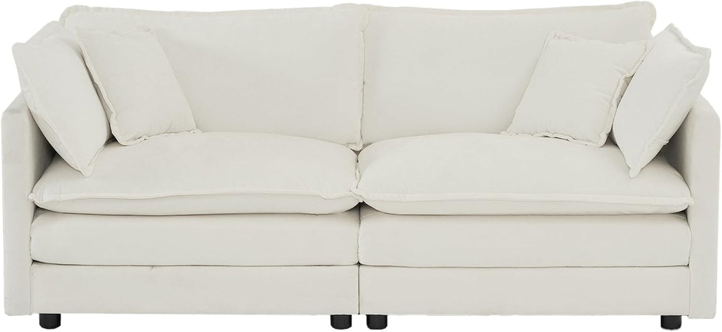 White Chenille Two Seater Upholstered Cozy Loveseat-2