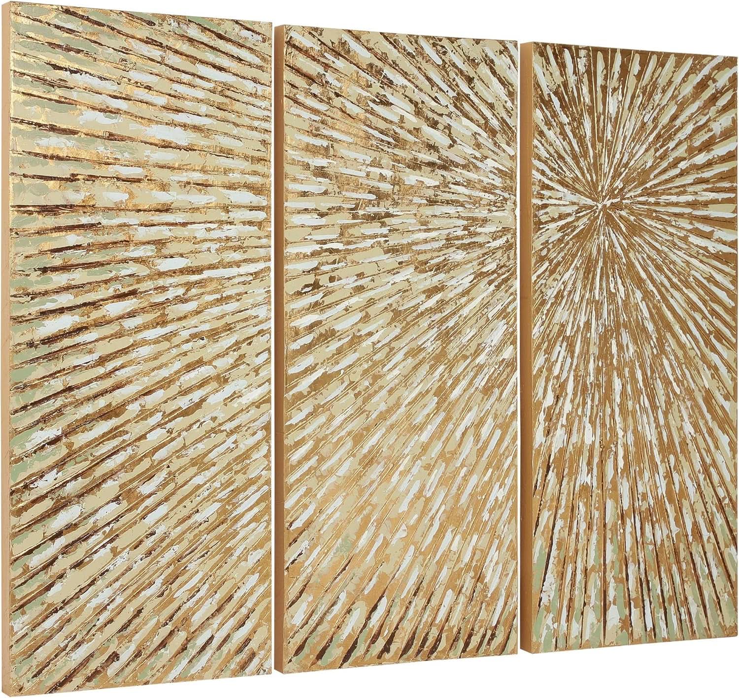 Goldleaf Textured Hand Painted Canvas Art Triptych-1