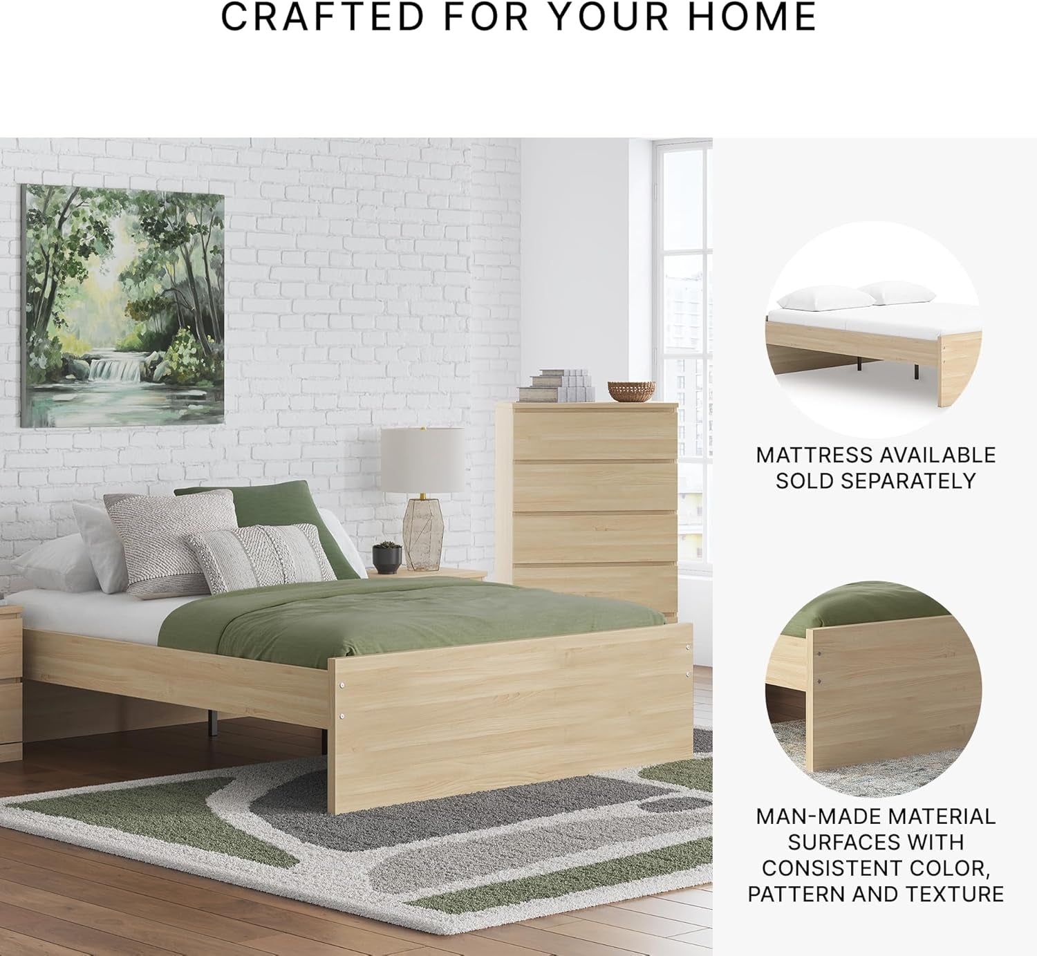 Queen Platform Bed Light Brown Scandinavian Minimalist-4