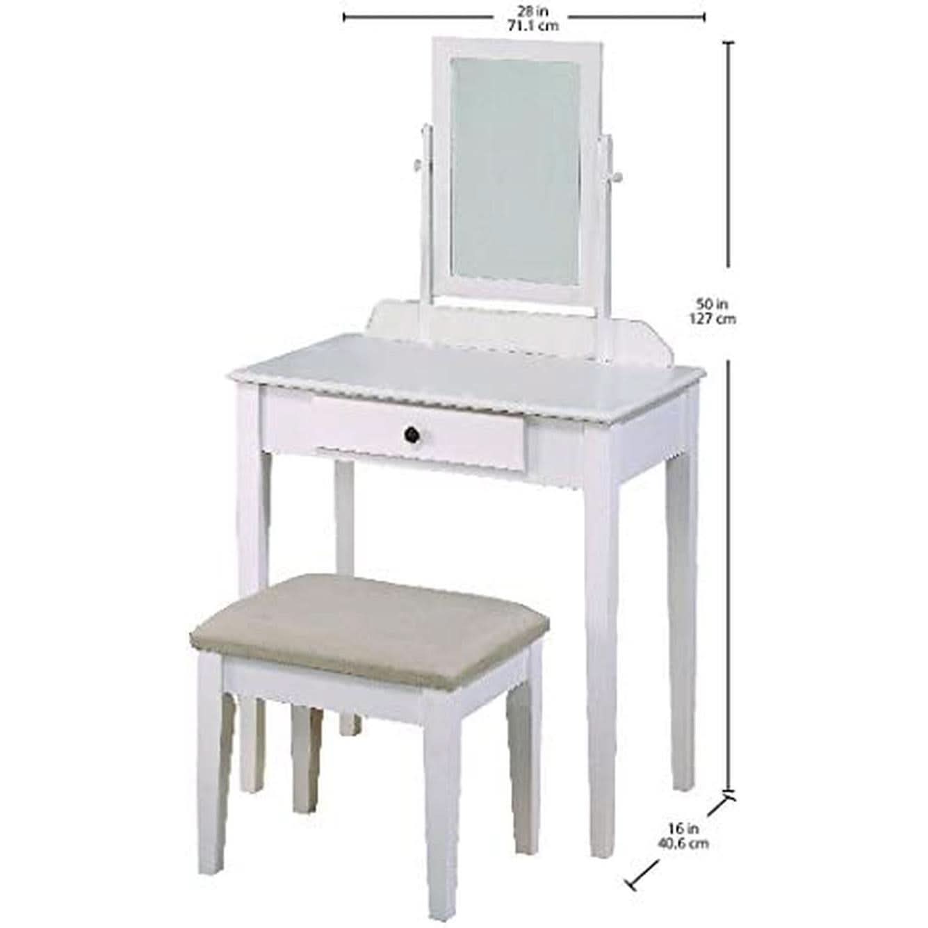 White Transitional Vanity Table and Stool Set for Bedroom-3