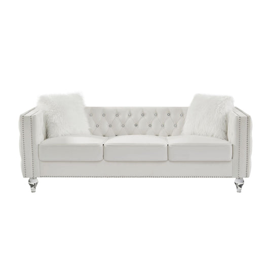 Velvet Upholstery Tufted Sofa Crystal Feet Removable Cushion