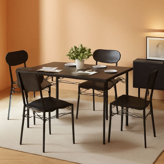 Black MDF Space Saving Dining Room Table Set With Chairs For Four-0