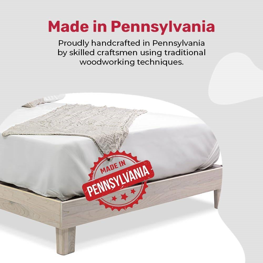 Full size Solid Wood Heavy Duty Platform Bed Frame in Off-White - Made In USA-1