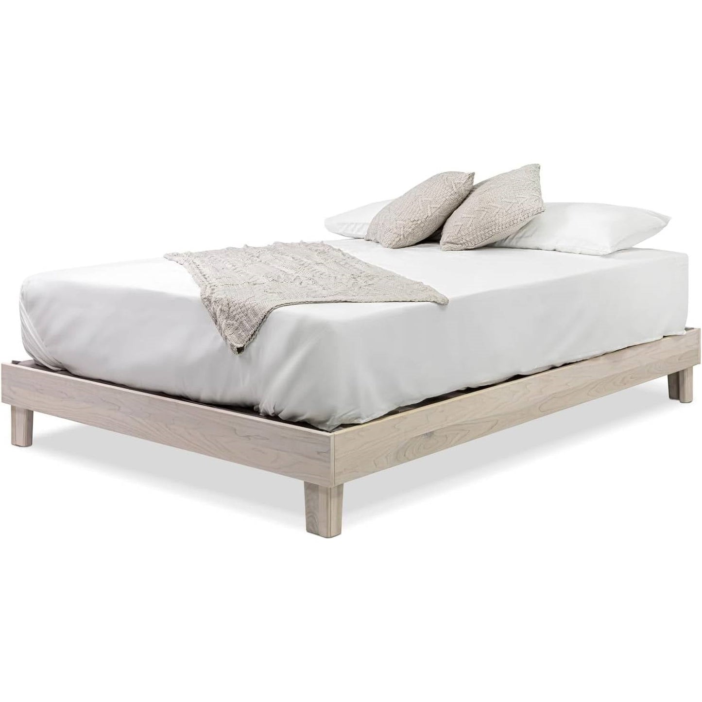 King size Solid Wood Heavy Duty Platform Bed Frame in Off-White - Made In USA-0