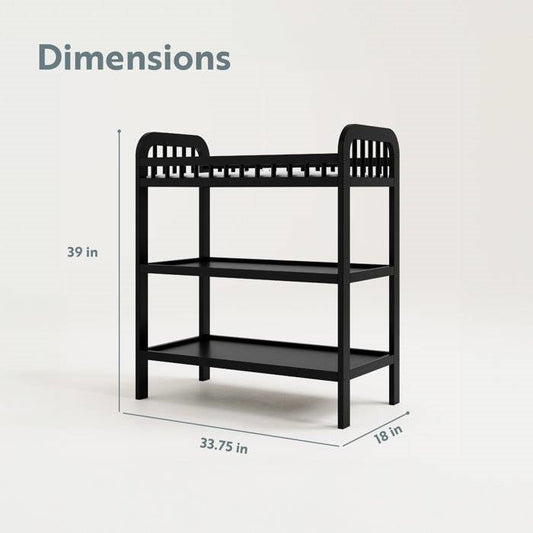 Baby Changing Table in Black Wood Finish with Safety Rail and Changing Pad