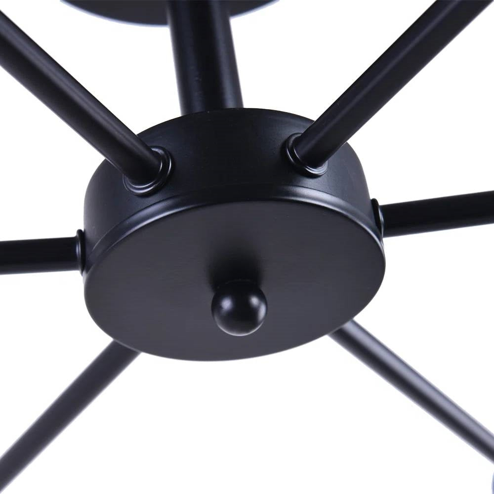 Mid-Century Modern 6-Light Semi Flush Mount Sputnik Ceiling Light in Black-2
