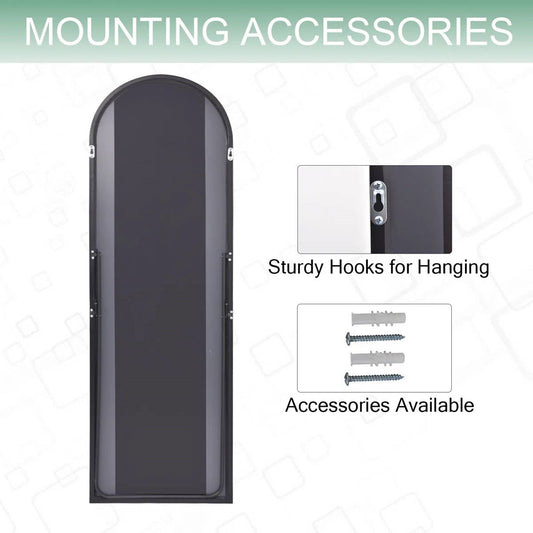 Black 64-inch Full Length Arched Floor Mirror with Stand and Wall Hanging Screws