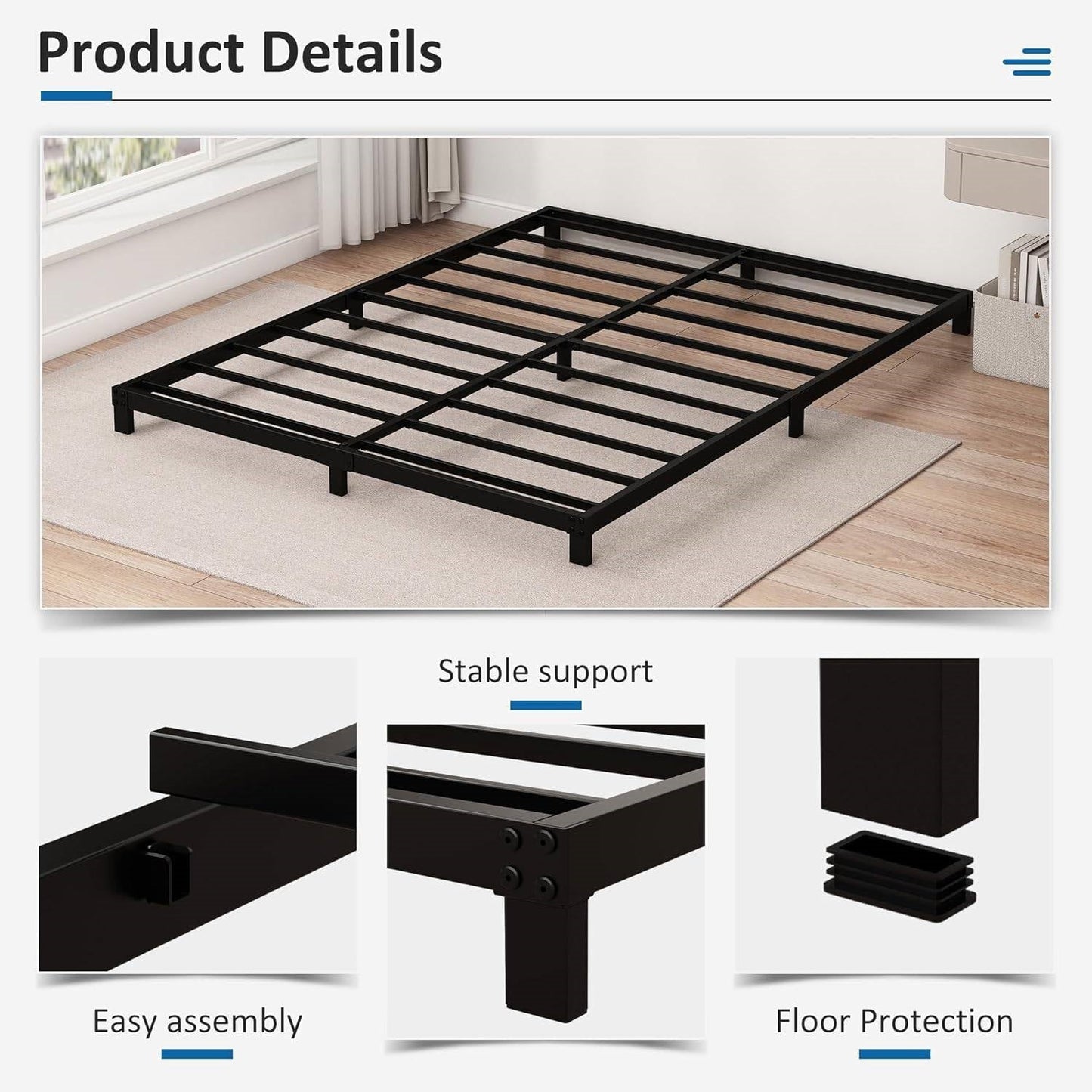California King 5-inch Heavy Duty Metal Bed Frame with 3,000 lb. Weight Capacity-3