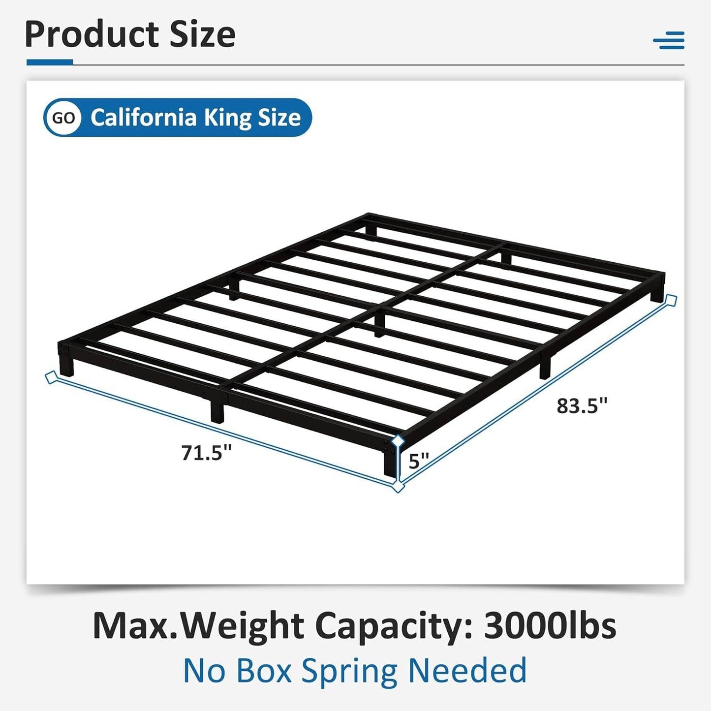 California King 5-inch Heavy Duty Metal Bed Frame with 3,000 lb. Weight Capacity-4