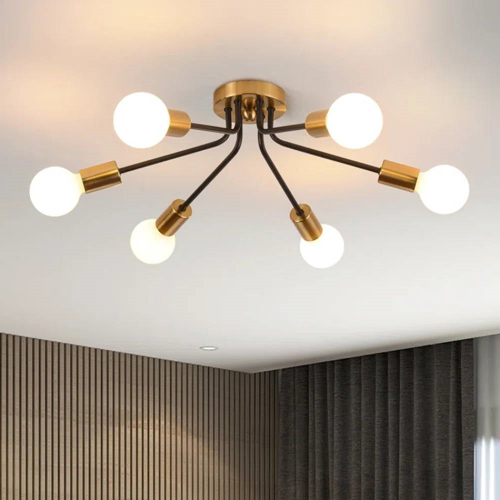 Mid-Century Modern Flush Mount Sputnik Ceiling Light in Coffee Gold Finish-3