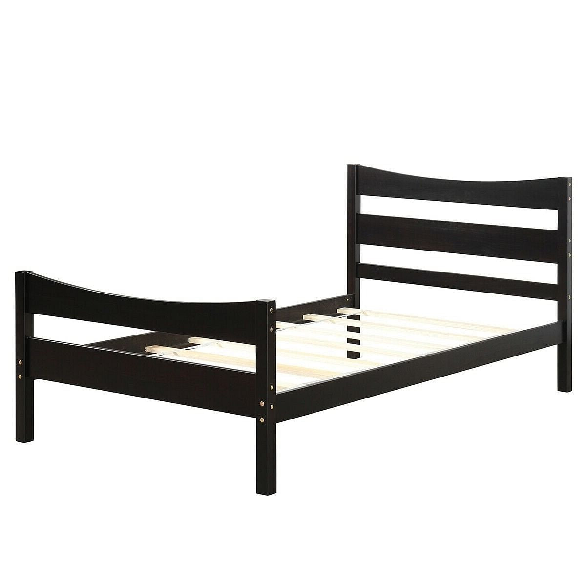Twin size Farmhouse Style Pine Wood Platform Bed Frame in Espresso-0