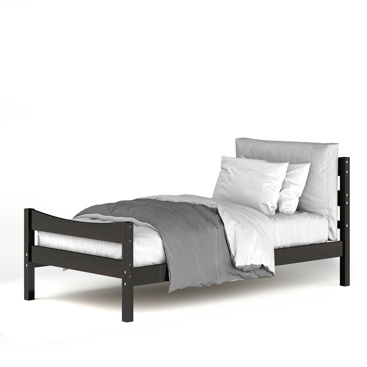 Twin size Farmhouse Style Pine Wood Platform Bed Frame in Espresso-2