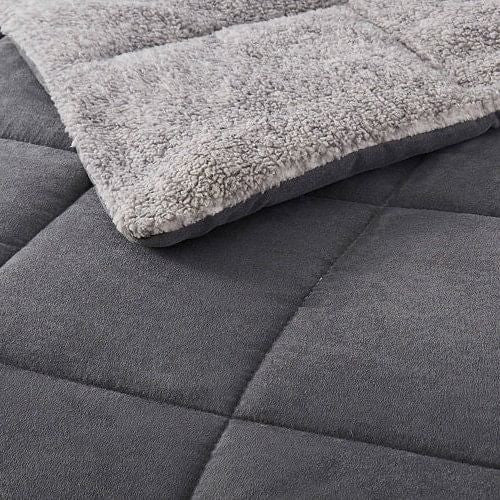 Full/Queen Plush Sherpa Reversible Micro Suede Comforter Set in Gray-1