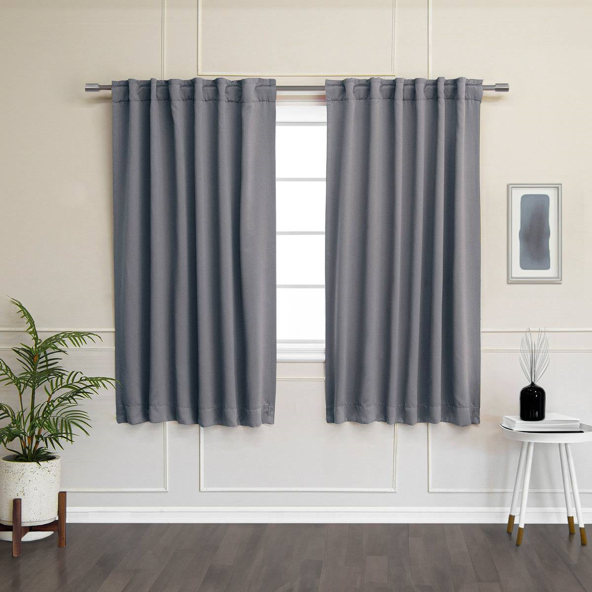 52 x 63 inch Solid Grey Thermal Blackout Curtain Panels - Set of 2-0