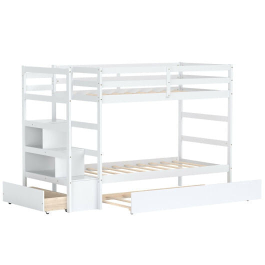 Twin Over Twin Bunk Bed with Storage Shelf and Drawer-Dark Brown-4
