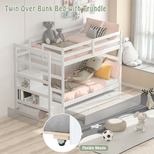 Twin Over Twin Bunk Bed with Storage Shelf and Drawer-Dark Brown-6
