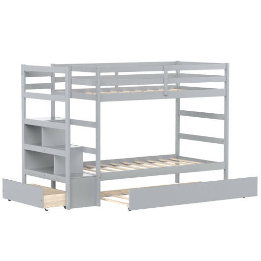 Twin Over Twin Bunk Bed with Storage Shelf and Drawer-Dark Brown-9