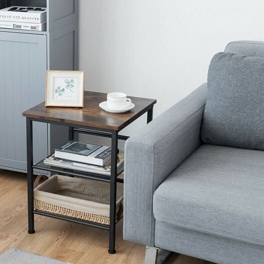 3-Tier Industrial End Table with Mesh Shelves and Adjustable Shelves-5