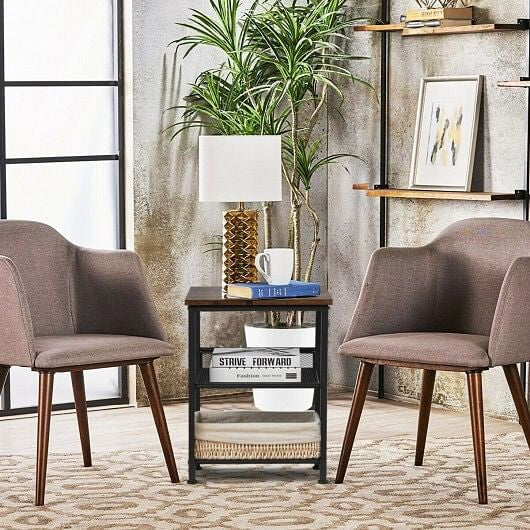 3-Tier Industrial End Table with Mesh Shelves and Adjustable Shelves-3