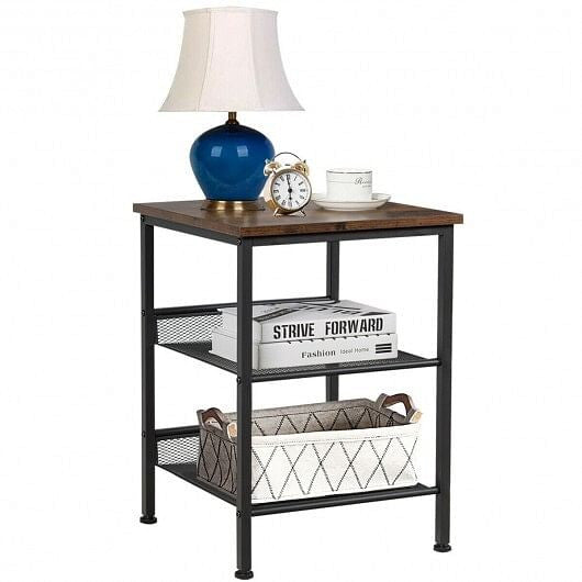 3-Tier Industrial End Table with Mesh Shelves and Adjustable Shelves-1