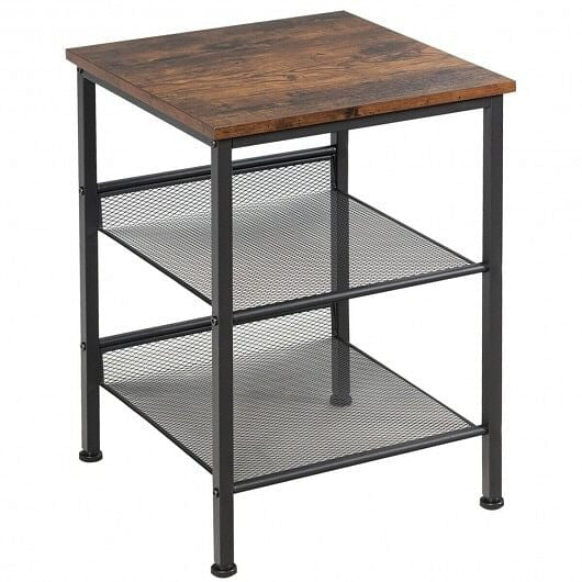 3-Tier Industrial End Table with Mesh Shelves and Adjustable Shelves-0