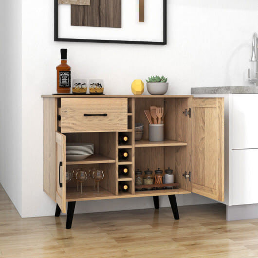 2-Door Buffet Sideboard with 6-Bottle Wine Rack Drawer-0