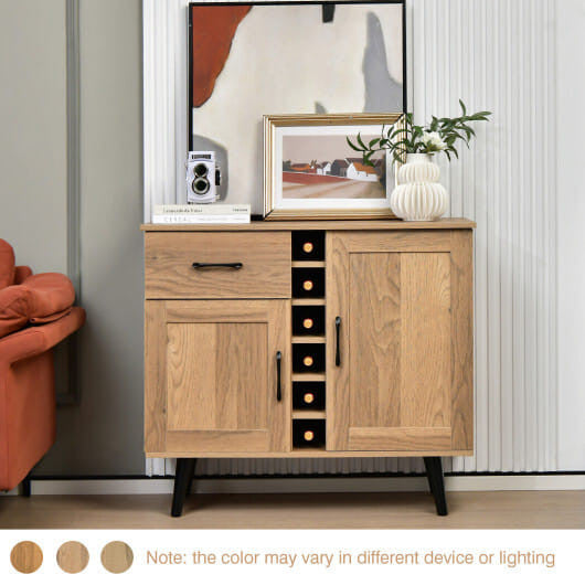 2-Door Buffet Sideboard with 6-Bottle Wine Rack Drawer-1