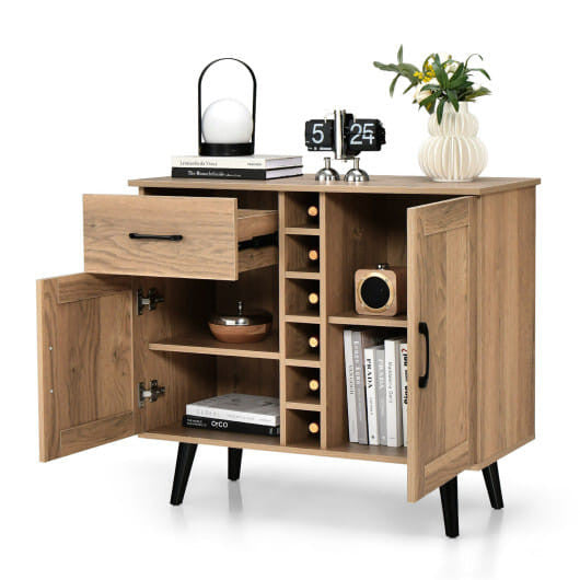 2-Door Buffet Sideboard with 6-Bottle Wine Rack Drawer-2