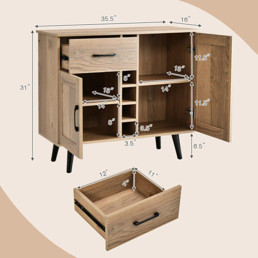 2-Door Buffet Sideboard with 6-Bottle Wine Rack Drawer-3