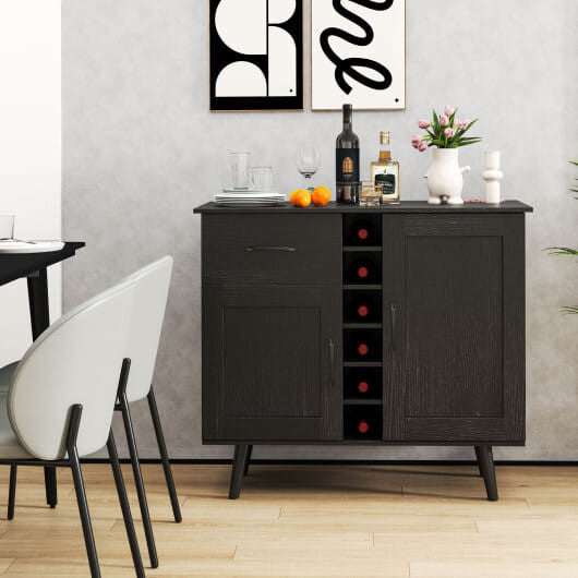 2-Door Buffet Sideboard with 6-Bottle Wine Rack Drawer-4