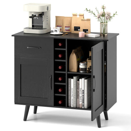2-Door Buffet Sideboard with 6-Bottle Wine Rack Drawer-6