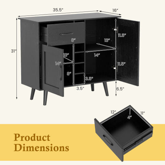 2-Door Buffet Sideboard with 6-Bottle Wine Rack Drawer-7