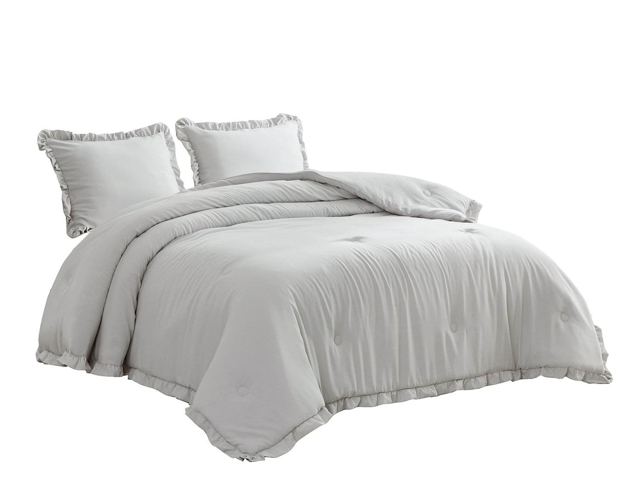 Queen Oversized Grey Ruffled Edge Microfiber Comforter Set-0