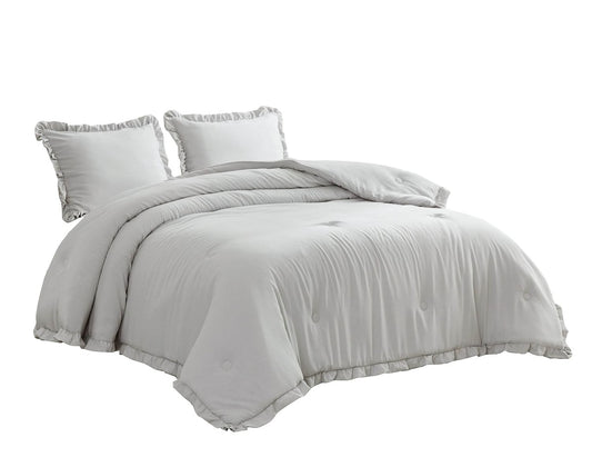 Queen Oversized Grey Ruffled Edge Microfiber Comforter Set-0
