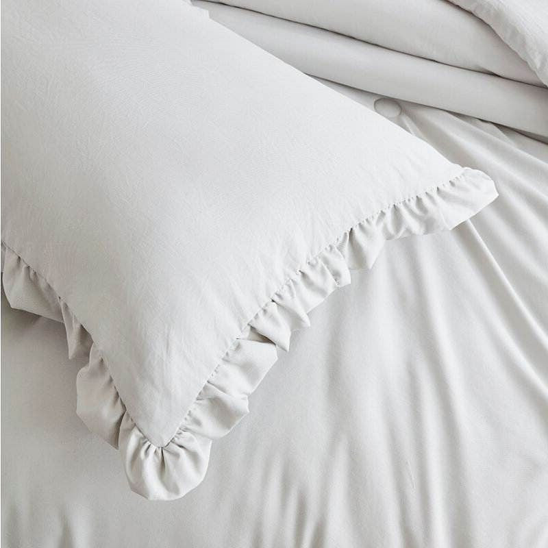 Queen Oversized Grey Ruffled Edge Microfiber Comforter Set-1