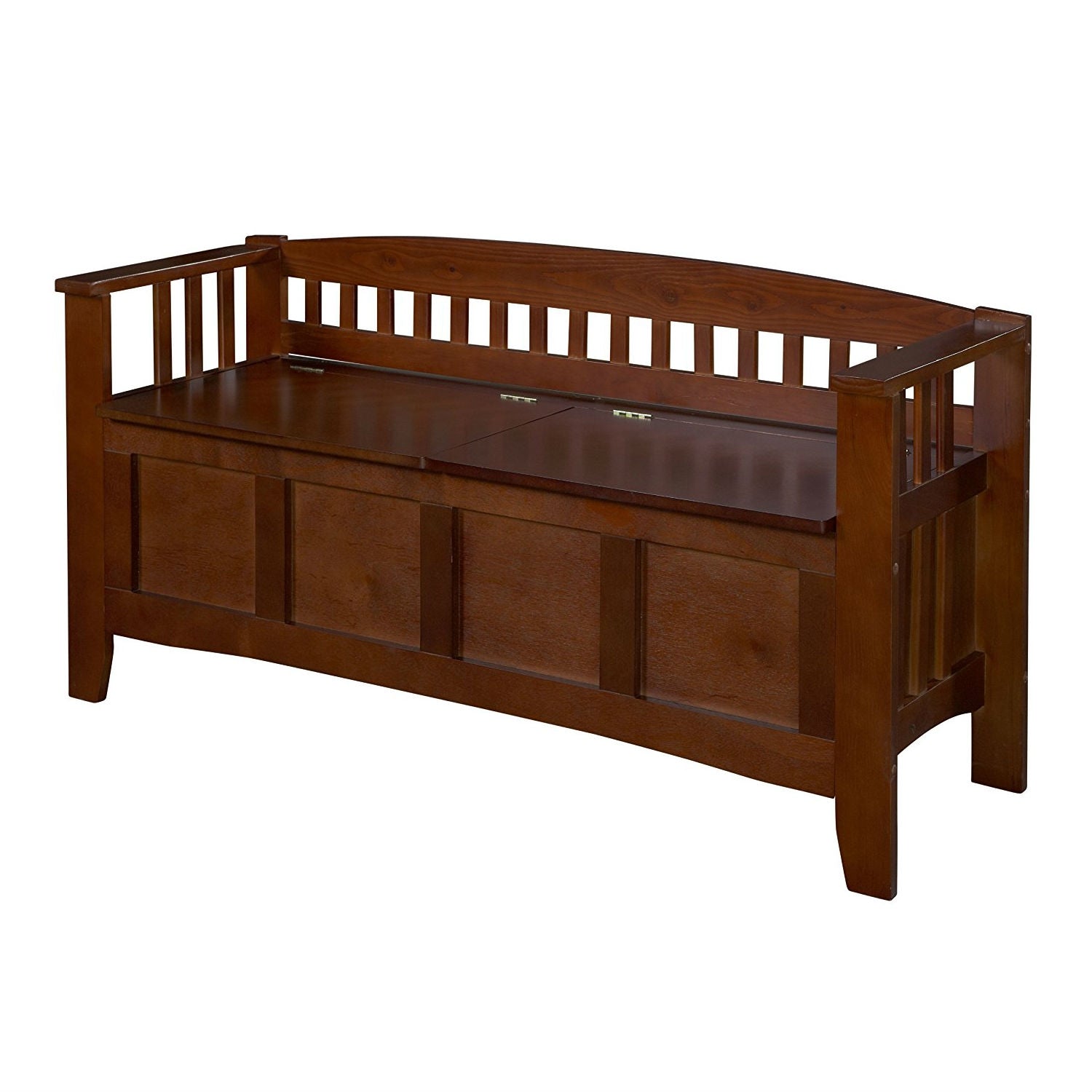 Split Seat Storage Accent Bench in Walnut Wood Finish-1
