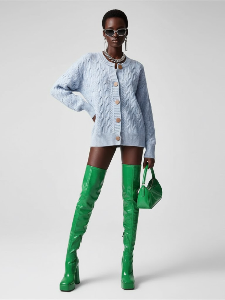 Light Blue Cable Knit Cardigan MADISON: New Colección COUTURE in NOLITA - BYMANYC ® New York-0