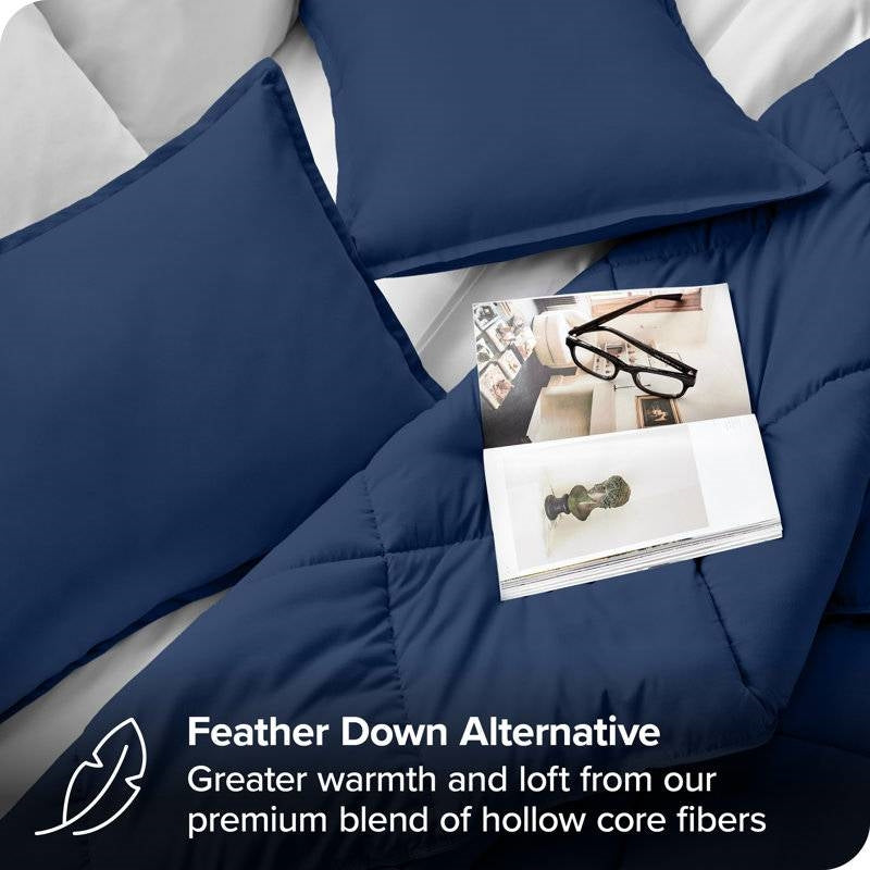 Twin/Twin XL size Super Soft Down Alternative Comforter Set in Navy Blue-3