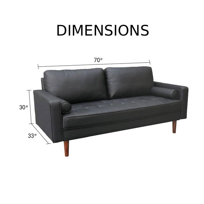 Terracotta Upholstered Faux Leather Sofa w/ Pillows Solid Hardwood Legs-4