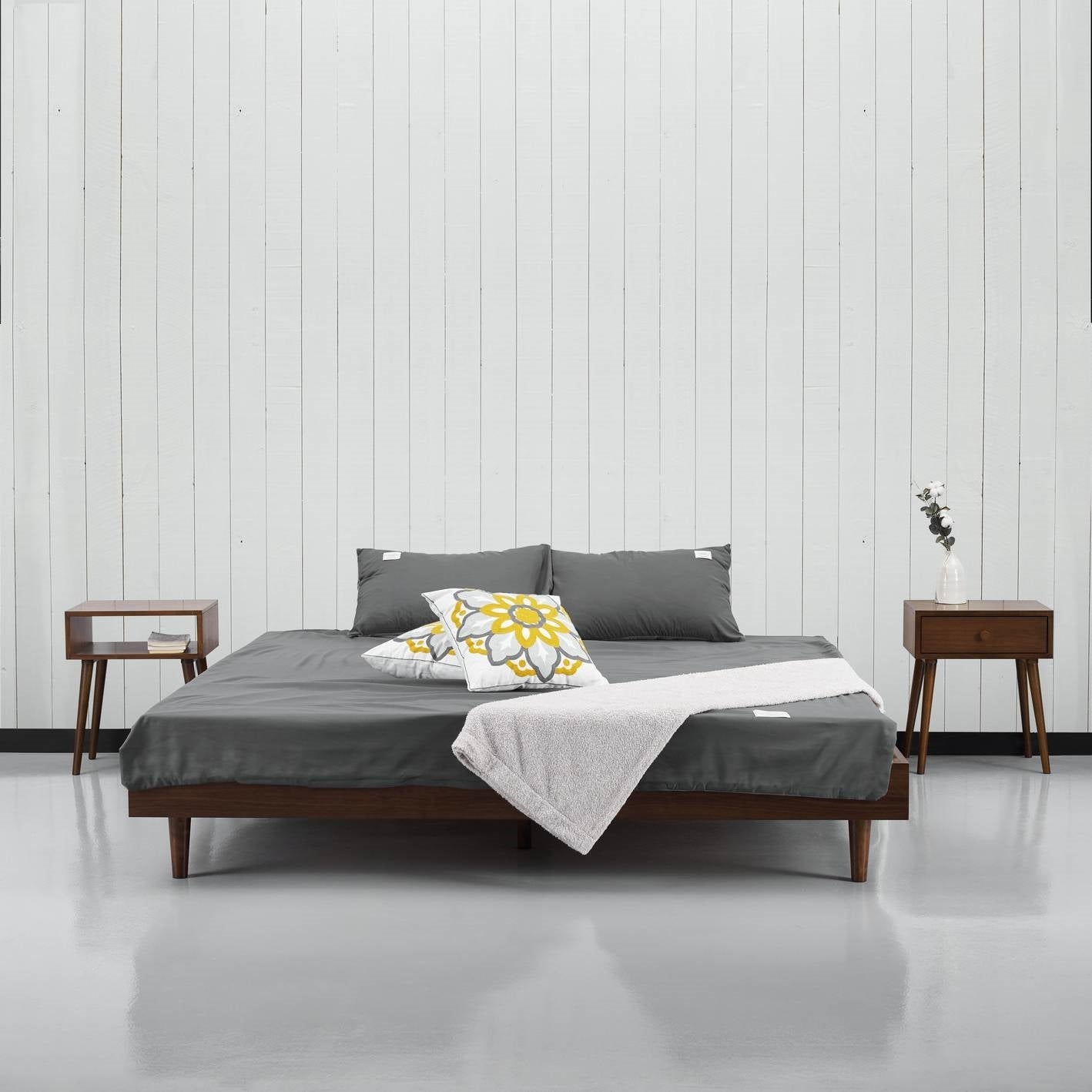 Queen size Mid-Century Modern Platform Bed Frame in Dark Brown Wood Finish-3