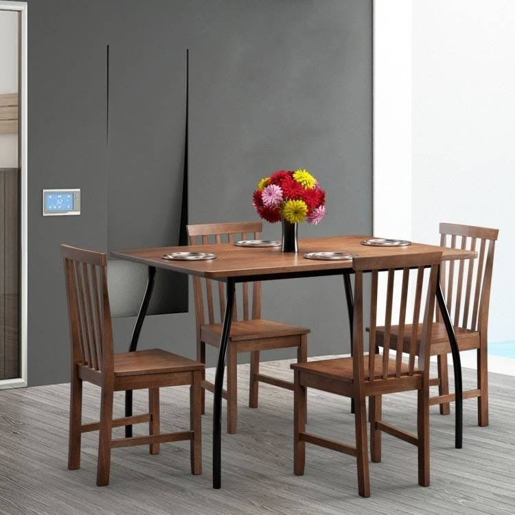 Set of 2 Solid Wood Armless Mission Style Dining Chairs in Walnut Brown Finish-1