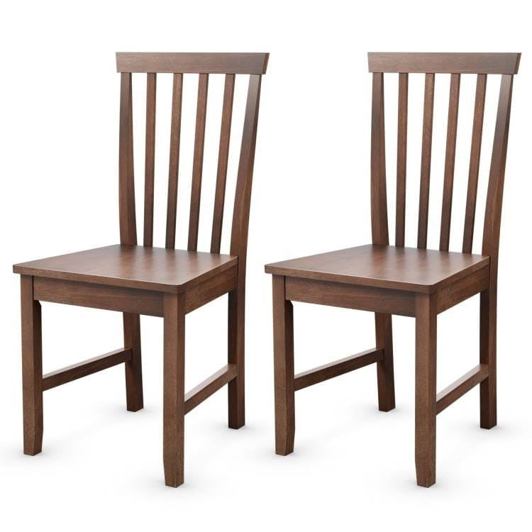 Set of 2 Solid Wood Armless Mission Style Dining Chairs in Walnut Brown Finish-2