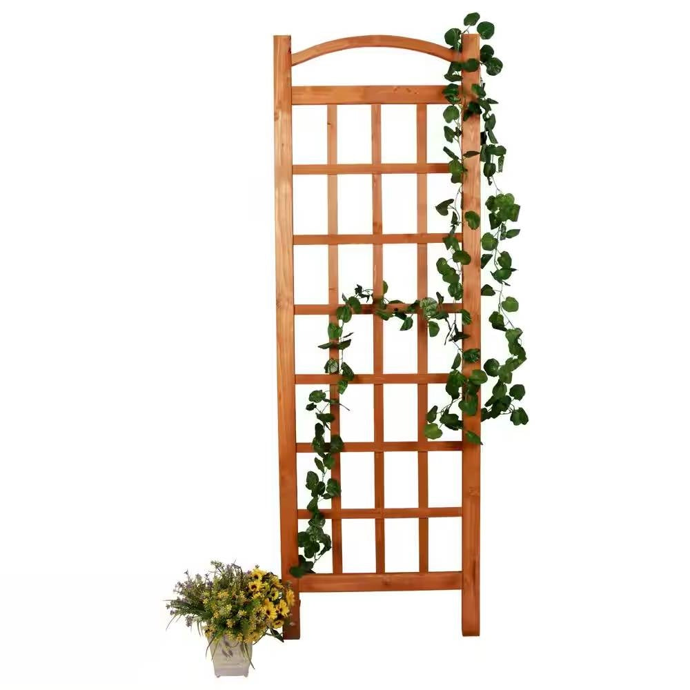 72-inch Outdoor Solid Wooden Classic Grid Garden Trellis in Brown Wood Finish-0