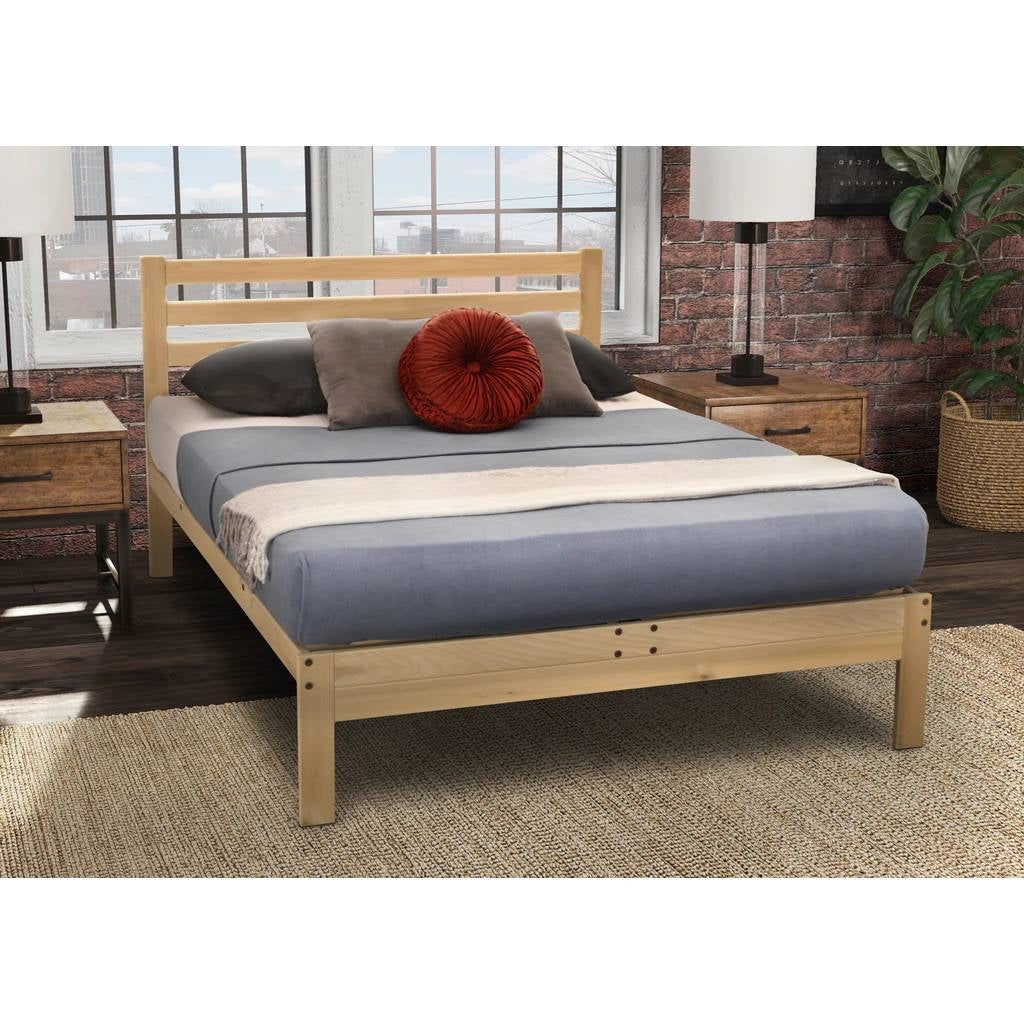 Twin XL size Solid Wood Platform Bed Frame with Slatted Headboard - Made in USA-1
