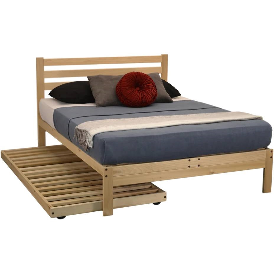 Twin XL size Solid Wood Platform Bed Frame with Slatted Headboard - Made in USA-2