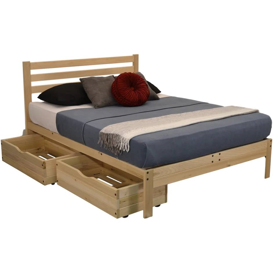Twin XL size Solid Wood Platform Bed Frame with Slatted Headboard - Made in USA-3