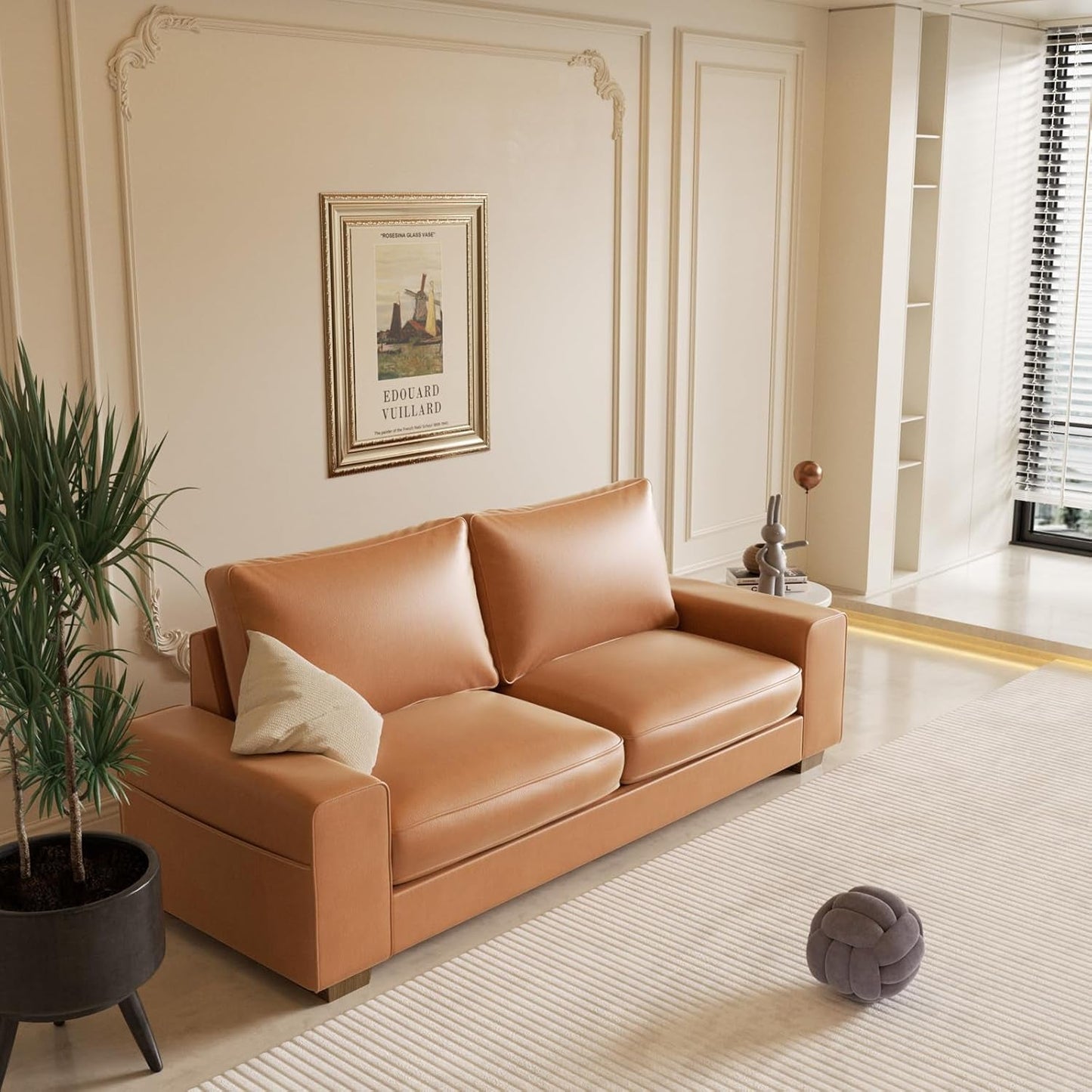 Faux Leather Loveseat Sofa 71Inch Brown Solid Wooden Frame-2