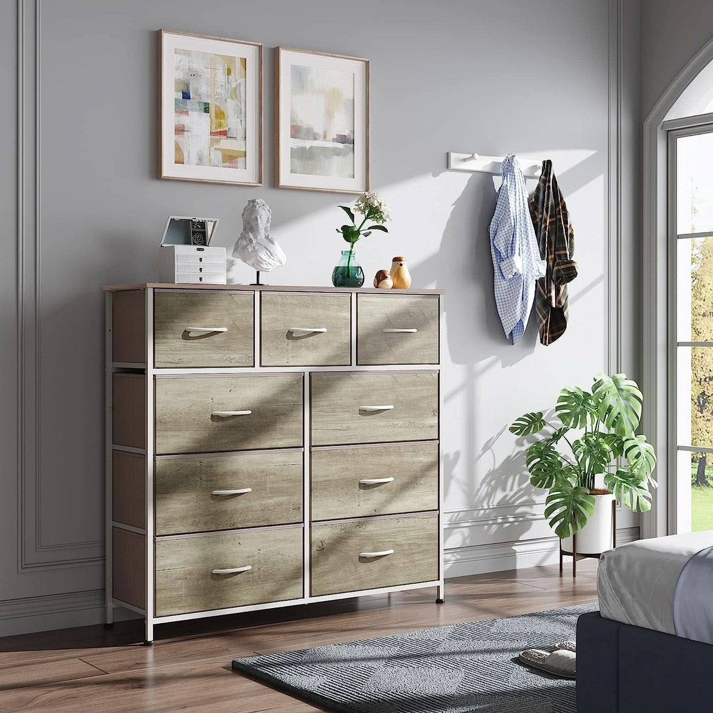 Fabric Storage Tower With Nine Drawers Greige For Bedrooms And Nurseries-2