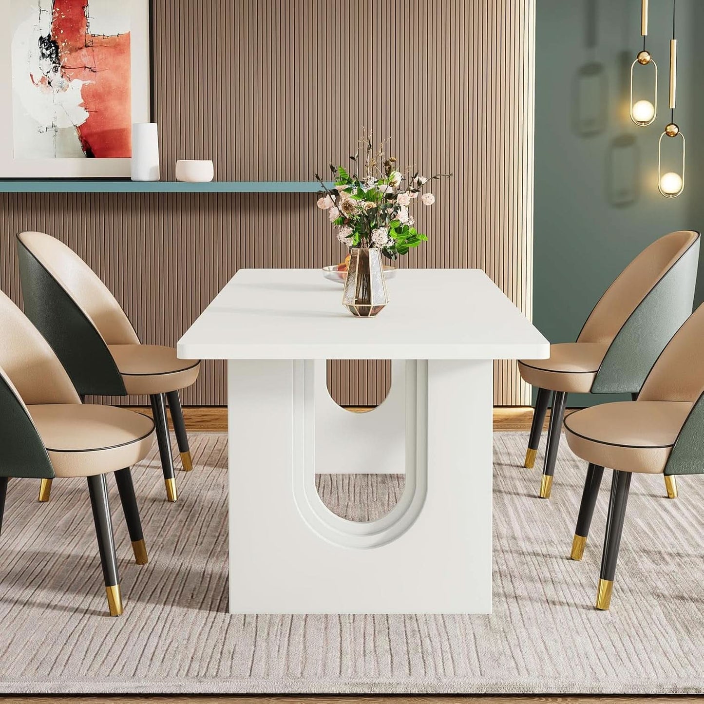 Modern White Dining Table 71 Inch With Wood Pedestal Base-3