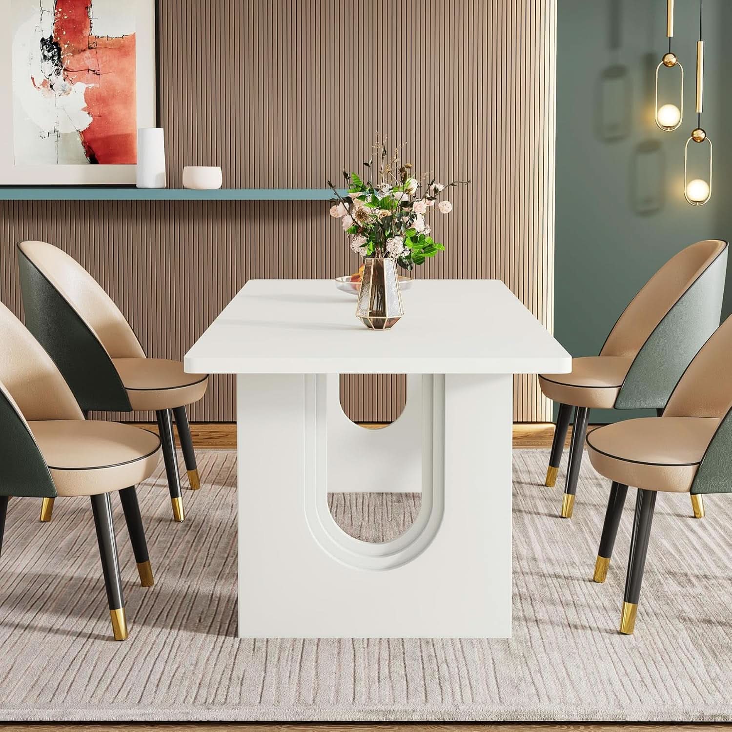 Modern White Dining Table 71 Inch With Wood Pedestal Base-3